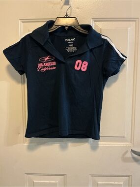 Persaya Girls' Navy Polo Top with Pink 'Los Angeles' Graphic